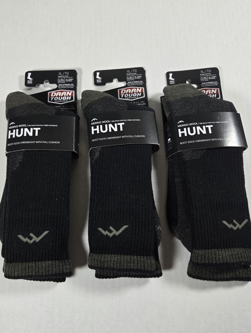 Hunt Merino Wool Hiking Boot Socks Darn Tough Mens Size Extra Large Lot Of 3 NWT